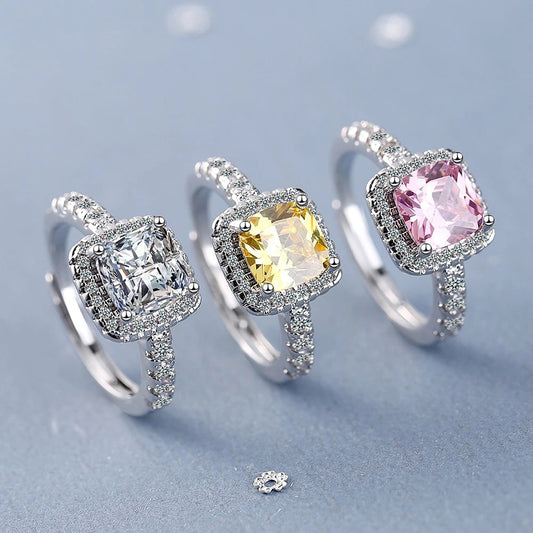 Ever Ace Classic Colorful Square Cut CZ Fashion Finger Rings For Women - RG062