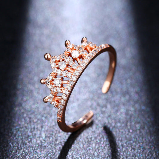 Ever Ace Elegant Crown CZ Fashion Finger Rings For Women - RG085-Rose Gold